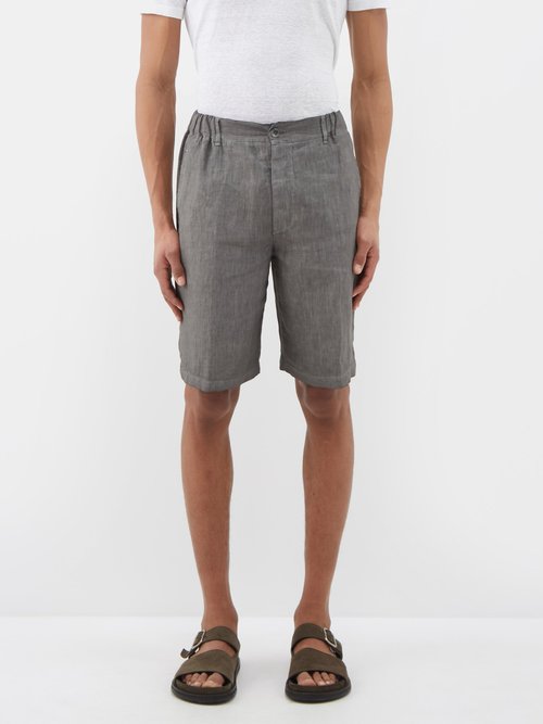 120 lino 120% - flat-front linen shorts mens grey
