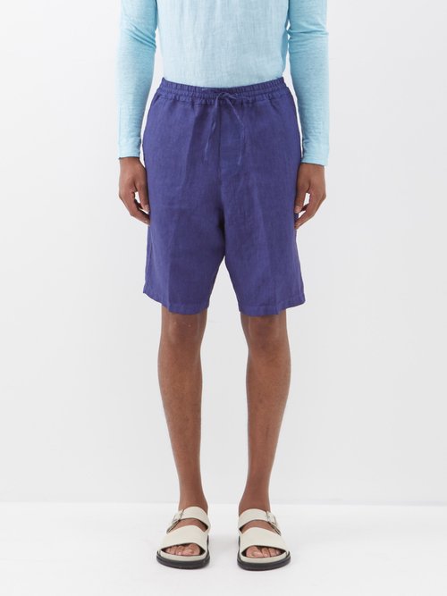 120 lino 120% - drawstring-waist linen shorts mens navy