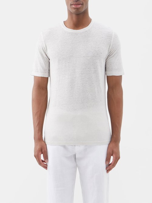 120 lino 120% - crew-neck linen t-shirt mens light grey