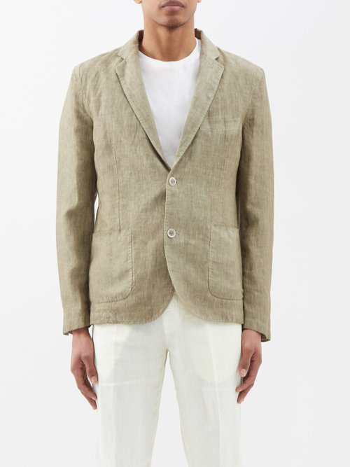 120 lino 120% - patch-pocket linen suit jacket mens khaki