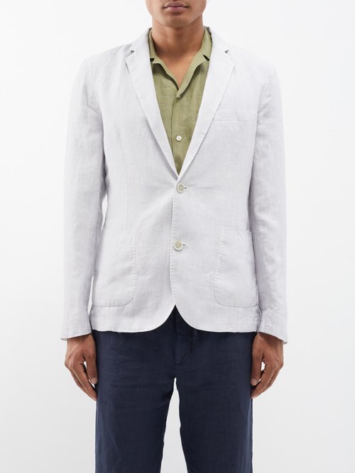 120 lino 120% - patch-pocket linen suit jacket mens light grey