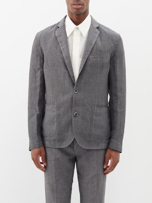 120 lino 120% - patch-pocket linen suit jacket mens grey