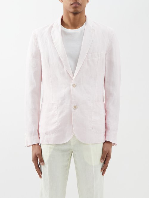 120 lino 120% - patch-pocket linen suit jacket mens light pink