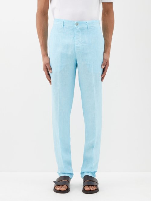 120 lino 120% - linen slim-leg suit trousers mens blue