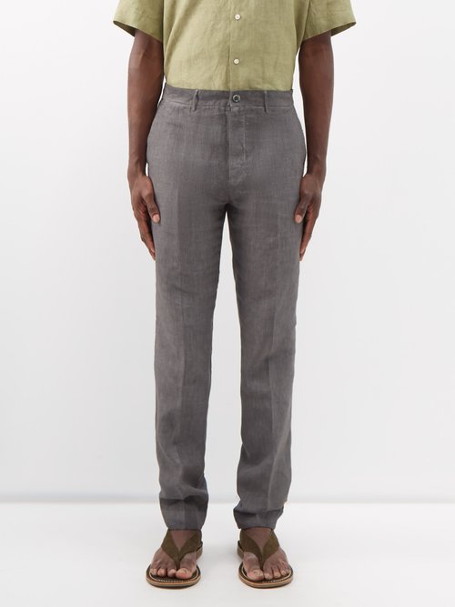 120 lino 120% - linen slim-leg suit trousers mens grey