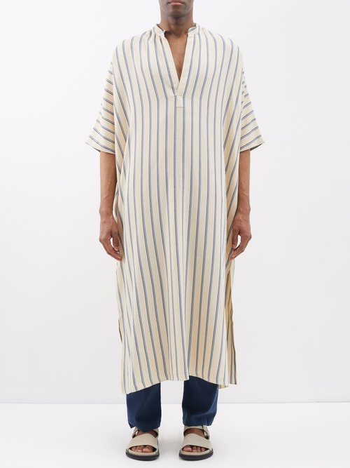 Marrakshi Life Striped Cotton Long Tunic Shirt