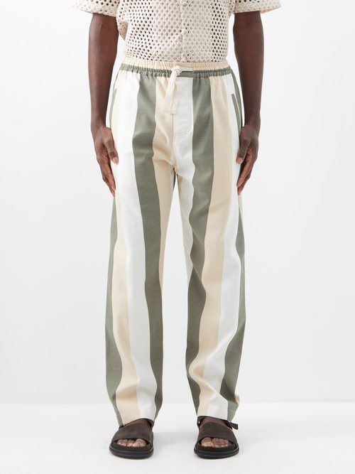 Marrakshi Life Drawstring-waist Striped Cotton Trousers In Cream Multi
