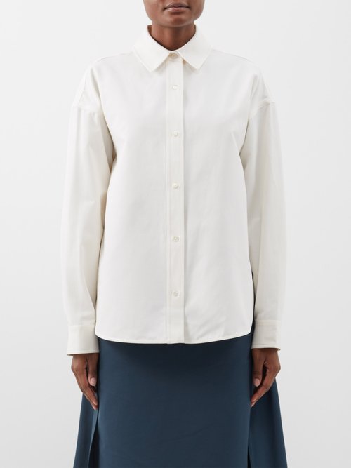 Staud Leonora Cotton-blend Grosgrain Shirt In White
