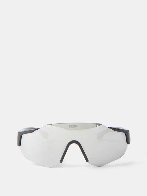Fendi Eyewear - Sport Baguette Mask-frame Acetate Sunglasses - Mens - Black Silver