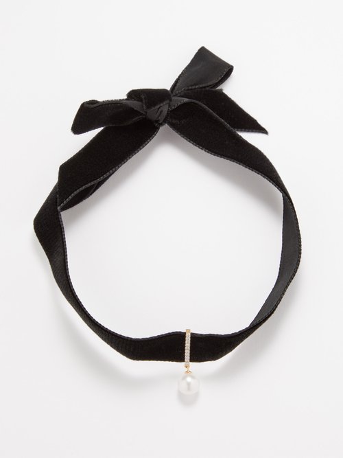 14kt Gold Black Velvet Pearl Choker