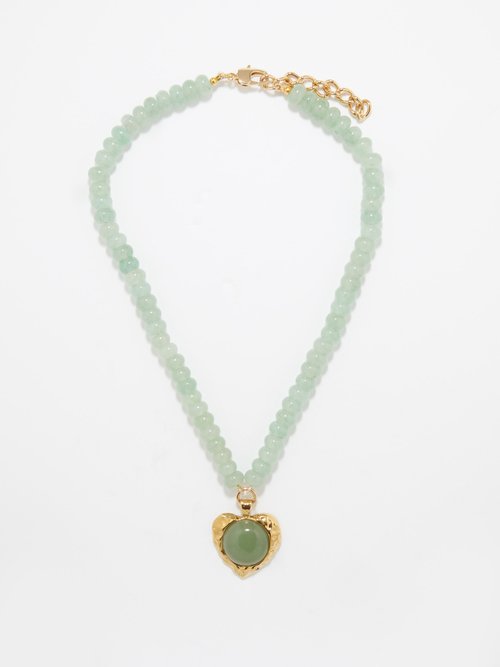 By Alona Women's Out At Sea Olivia 18k-gold-plated & Green Aventurine Beaded Heart Pendant Necklace