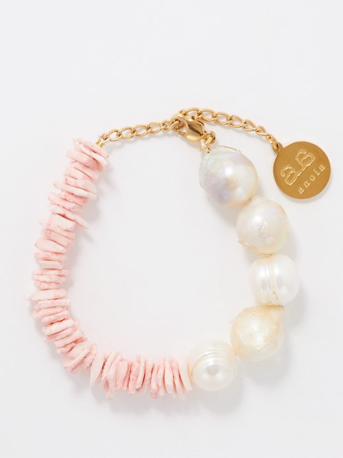 By Alona Daphne Shell, Pearl & 18kt Gold-plated Bracelet In Pink Multi