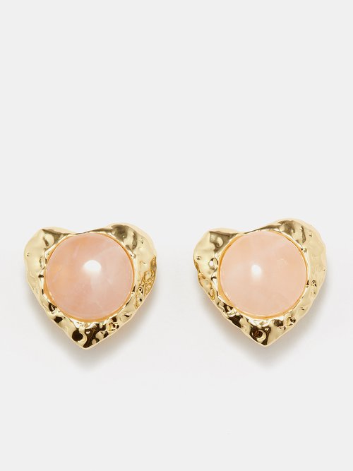 By Alona - Eva Rose Quartz & 18kt Gold-plated Clip Earrings - Womens - Gold Pink