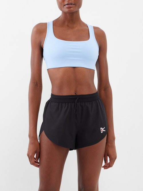 District Vision Logo-print Recycled-technical Sports Bra In Grey Light Blue