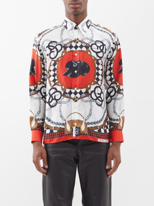 Stefan Cooke Cap-print Silk Shirt In Red Multi | ModeSens