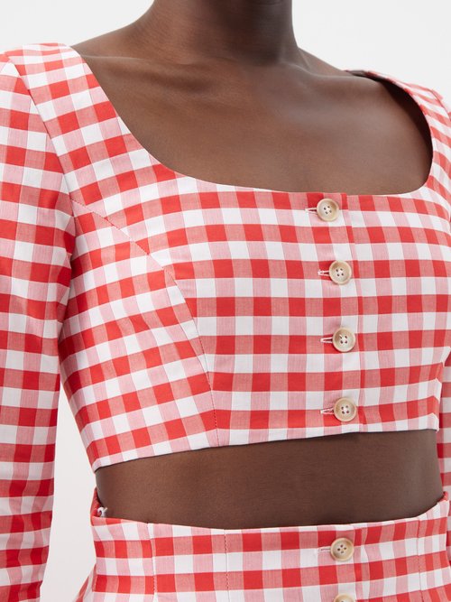 Rosie Assoulin Gingham Cotton Cropped Top
