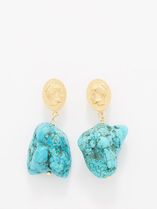 Hermina Athens Ygieia Howlite & Gold-plated Earrings In Blue Gold