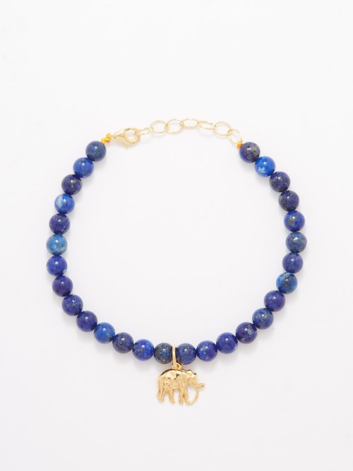 Hermina Athens Tiny Elephant Lapis Lazuli & Gold-plated Bracelet In Blue Gold