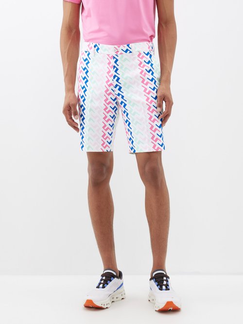 j.lindeberg - eloy geometric-print shorts mens pink white