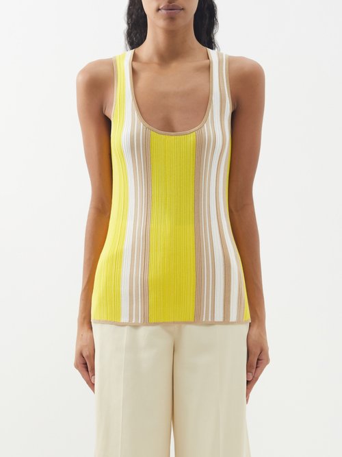 joseph - scoop-neck striped ribbed-knit tank top womens yellow beige