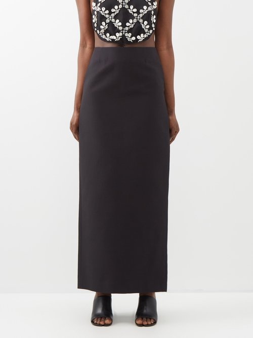 Shushu/tong - High-rise Cotton-blend Maxi Skirt - Womens - Black