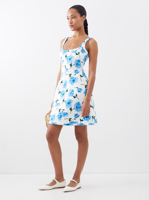 Emilia Wickstead - Tillie Floral-print Taffeta Mini Dress - Womens - Blue Print