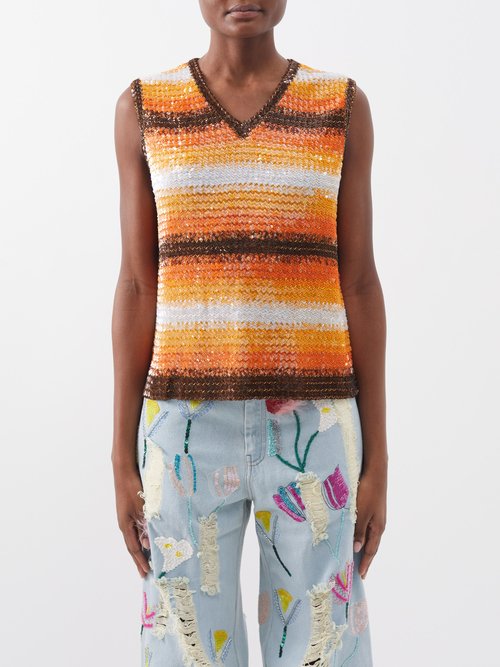 Ashish Striped Sequinned Tank Top