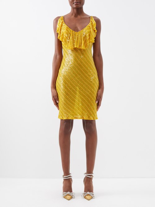 Ashish - Ruffled Sequinned Georgette Mini Dress - Womens - Yellow