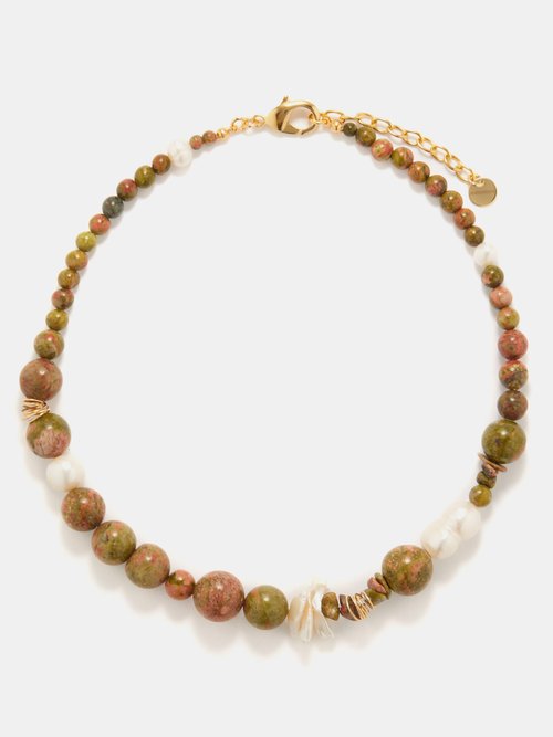 Anita Berisha - Ground(ed) Unakite, Pearl & Gold-filled Necklace - Womens - Multi