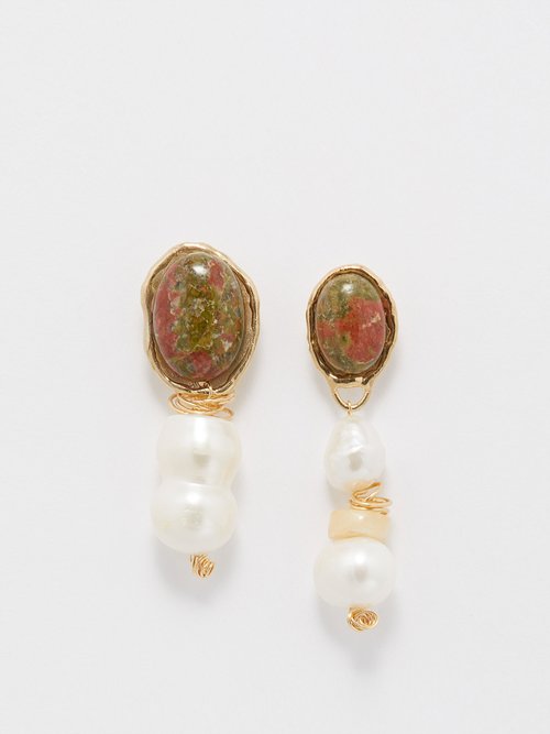 Anita Berisha - The Met Unakite, Pearl & 12kt Gold-filled Earrings - Womens - Multi