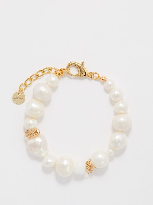 Anita Berisha - Milky Quartz Pearl & 12kt Gold-filled Bracelet - Womens - Pearl