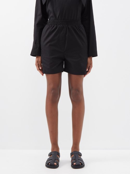 Albus Lumen - Elasticated-waist Cotton Shorts - Womens - Black