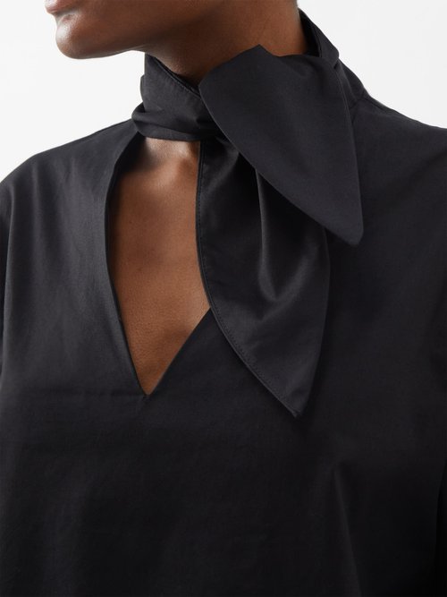 Albus Lumen Scarf-neck Cotton Shirt In Black