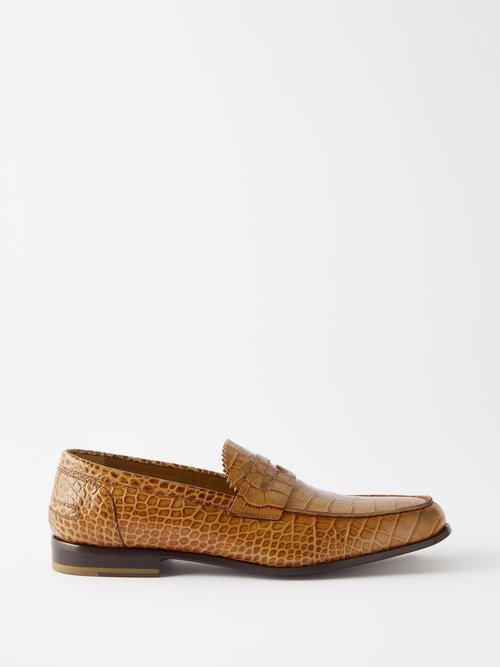 Armando Cabral Bolama Croc-embossed Leather Penny Loafers In Brown