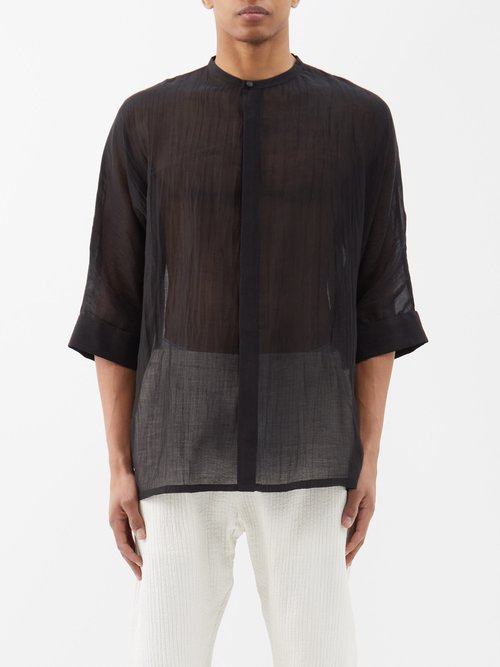 Delos Chrestos Sheer Crinkled Cotton-blend Shirt