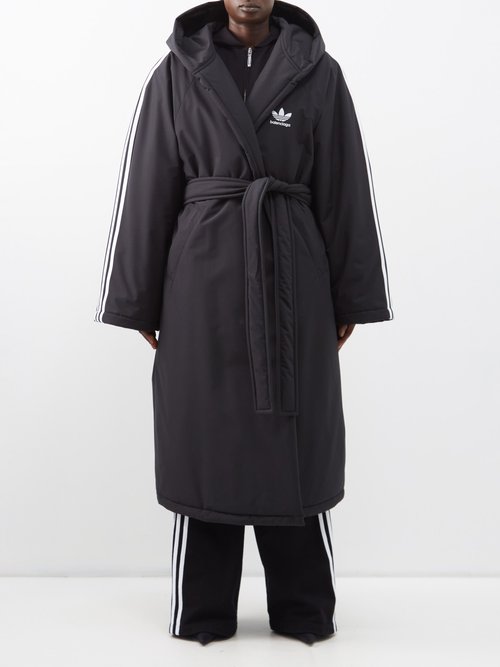 Balenciaga - X Adidas Hooded Wrap-front Padded Coat - Womens - Black