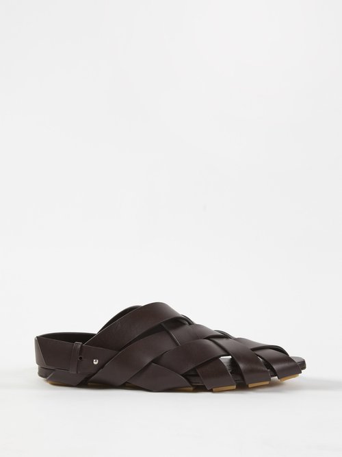 Bottega Veneta - Intrecciato-woven Leather Slippers - Mens - Brown