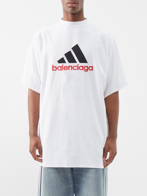 X Adidas Logo-embroidered Cotton T-shirt In White Black Red