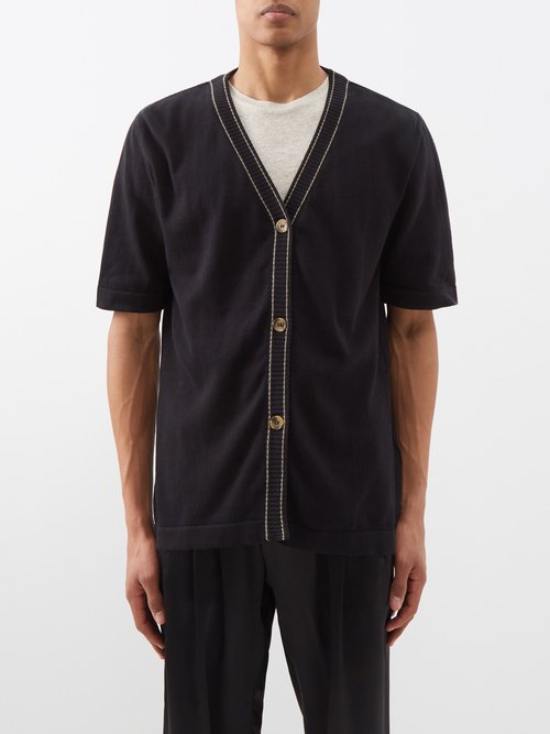 Albus Lumen Short-sleeved Cotton Cardigan In Black