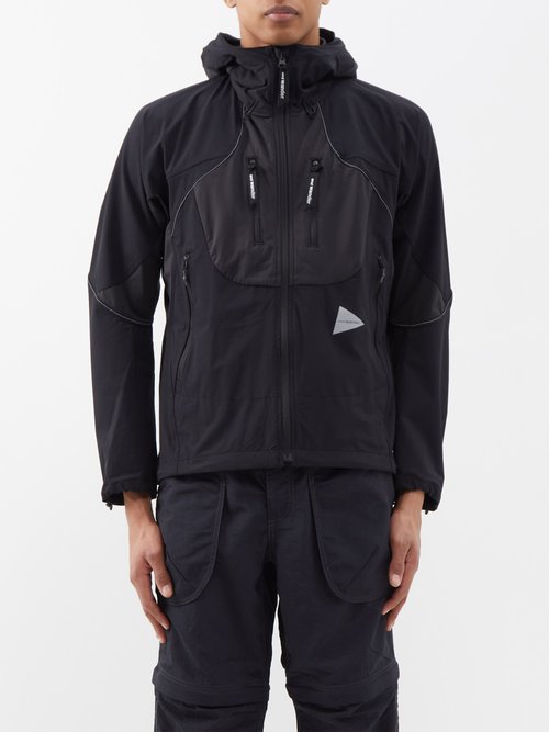 And Wander Stretch-shell Hooded Jacket In Black