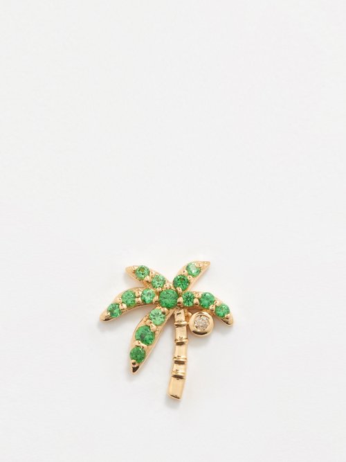 Loquet Palm Tree Diamond, Tsavorite & 18kt Gold Charm In Green Multi