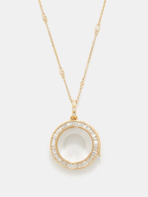 Loquet Baguette Orb Diamond & 14kt Gold Locket Necklace In Gold Multi