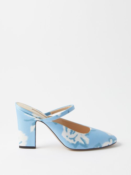 emilia wickstead - oona floral-print satin mules womens blue floral