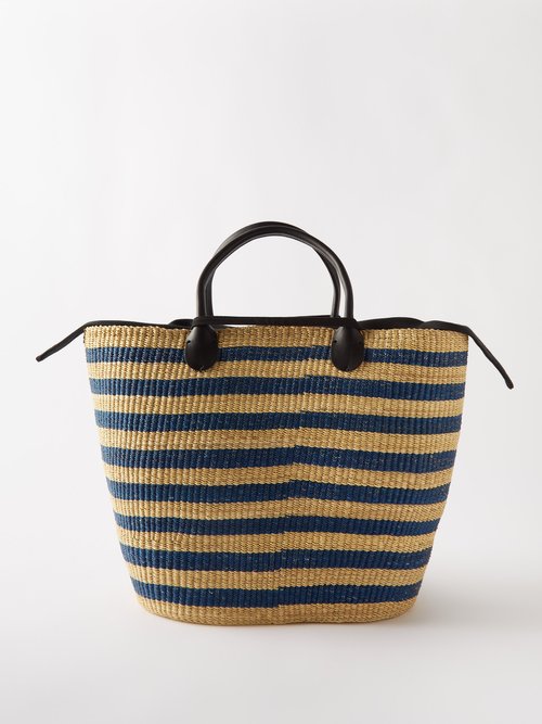 Muun Abby Striped Straw Basket Bag In Navy Stripe