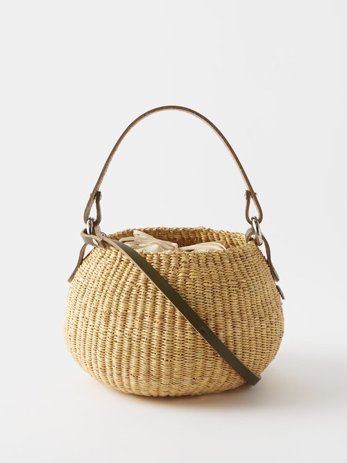 Muun Auru Leather-trim Woven Basket Bag In Beige