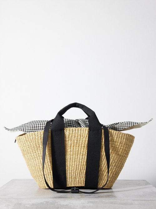 Muun George Canvas-trim Woven Basket Bag In Beige Black