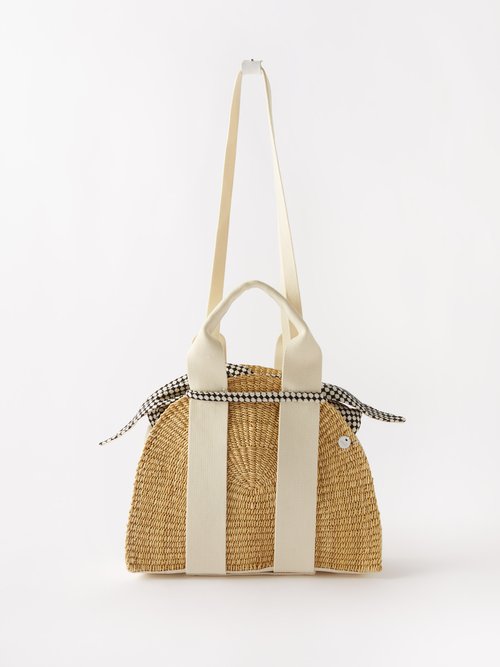 Muun Mina Canvas-trim Woven Basket Bag In Beige White