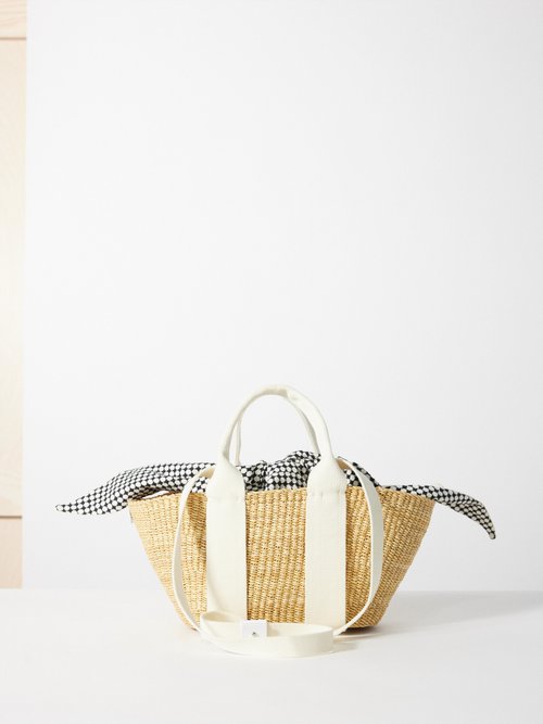 Muun George Canvas-trim Woven Basket Bag In Beige White