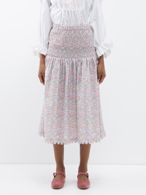 Horror Vacui Isa Meadowland-print Smocked Cotton-poplin Skirt