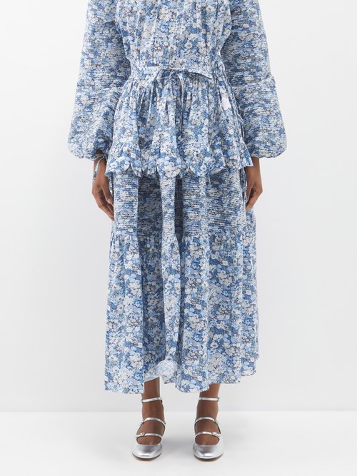 Horror Vacui Paula Floral-print Tiered Cotton Midi Skirt